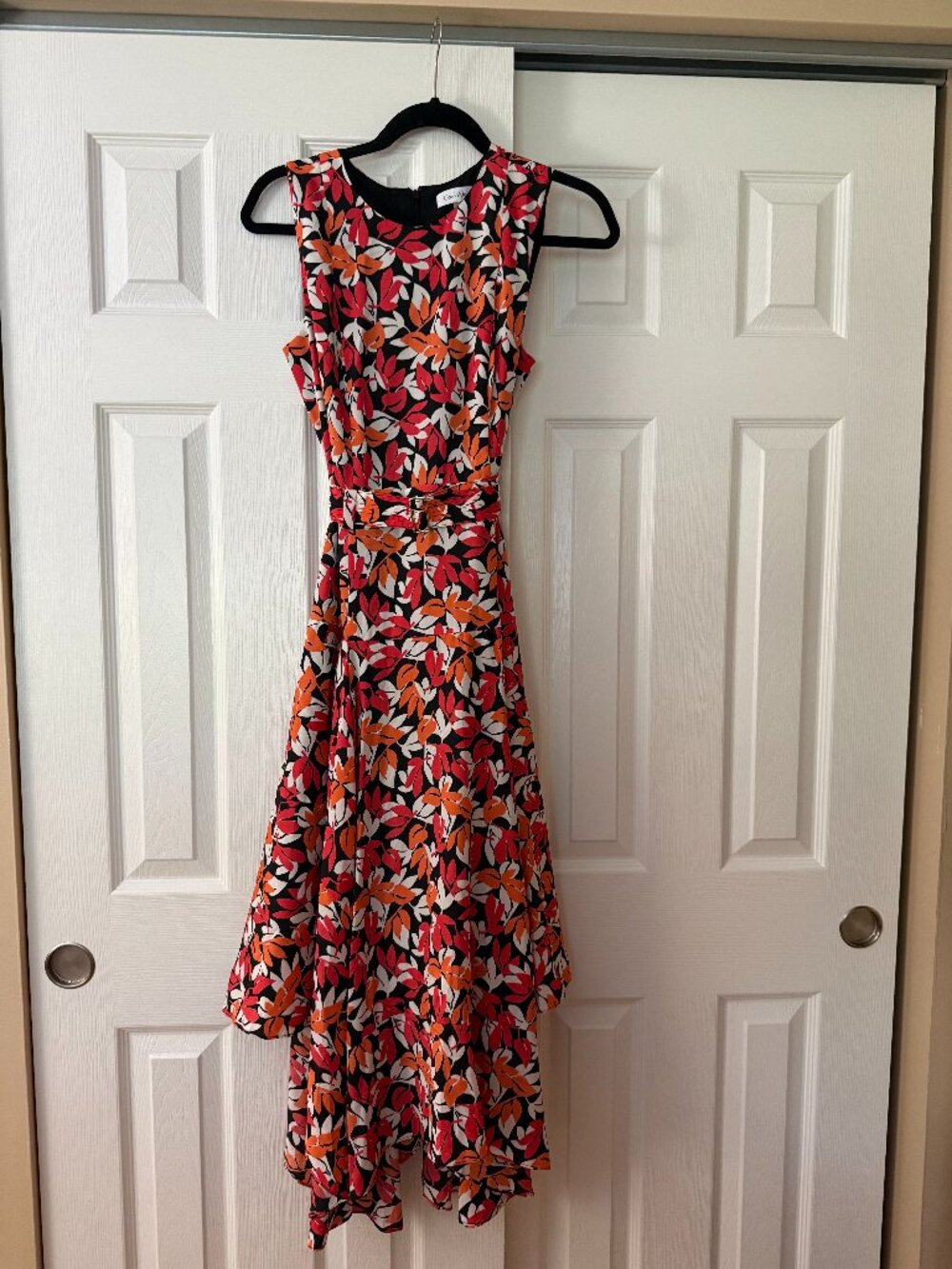 Calvin Klein Floral Belted High Low Midi Dress Size 8